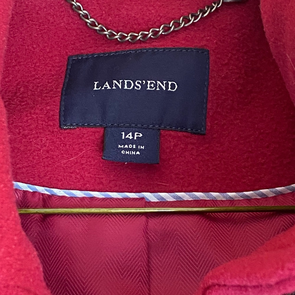 Lands End Womens Red Wool Blend Coat Button Front Long Sleeve Petite Size 14P - Picture 4 of 7